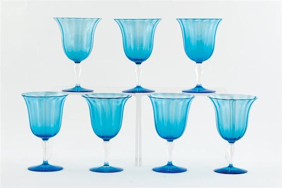 Appraisal: Steuben crystal stems blue translucent tulip-form bowl on colorless stem