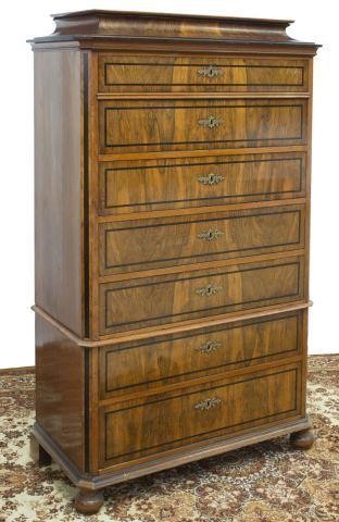 Appraisal: Danish Biedermeier figured chest of drawers semainier th c raised