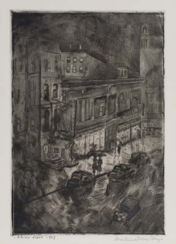 Appraisal: MORTIMER BORNE Rainy Night Etching and drypoint on cream wove