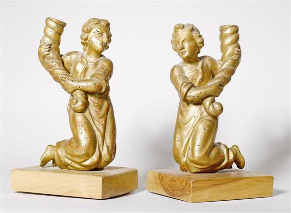 Appraisal: PAIR OF ANGEL CANDLEHOLDERS Baroque Italy th century Carved and