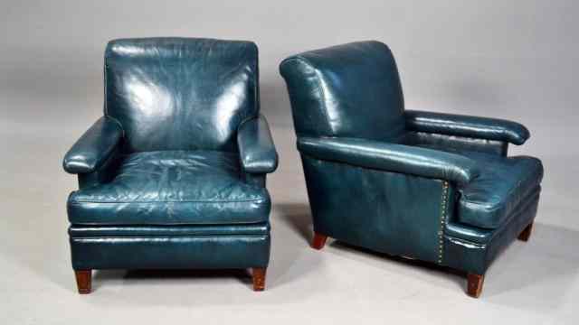 Appraisal: ART DECO 'S GREEN LEATHER CHAIRSTwo Art Deco 's Shearman