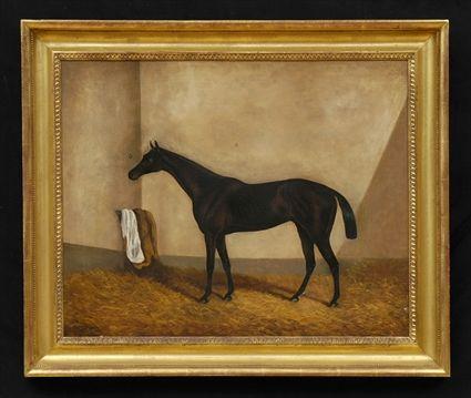 Appraisal: ENGLISH SCHOOL HORSE IN A STABLE Oil on canvas x