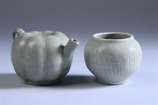 Appraisal: TWO PIECES CHINESE CELADON PORCELAIN Yuan dynasty Jarlet and tea