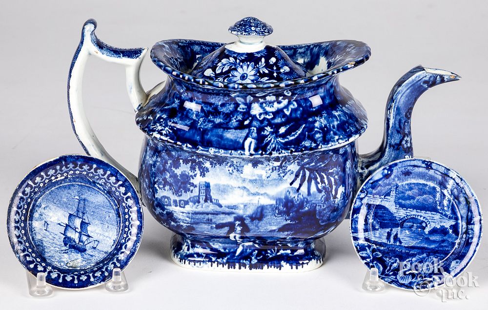 Appraisal: Three pieces of Historic blue Staffordshire Three pieces of Historic