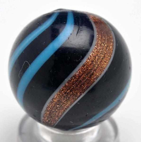 Appraisal: Black Opaque Banded Lutz Marble Description Black opaque base with