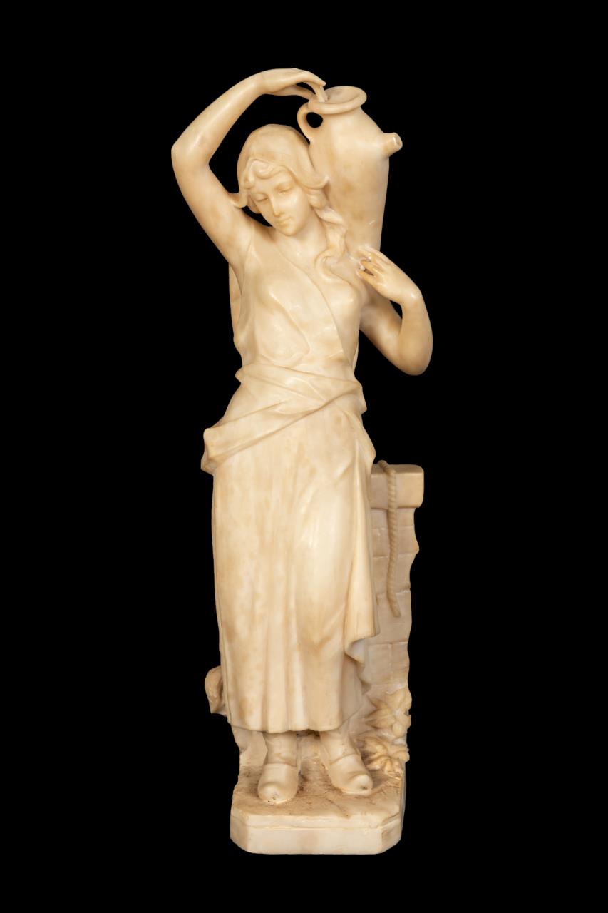 Appraisal: O SCHEGGI WATER BEARER ALABASTER SCULPTURE Ottavio Scheggi Italian th