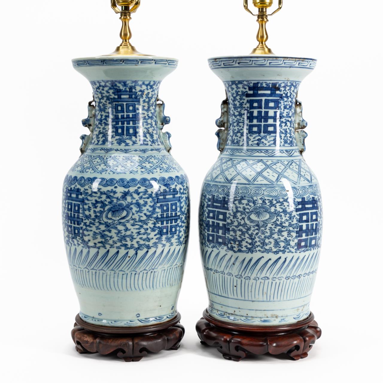 Appraisal: PAIR OF CHINESE BLUE WHITE VASE LAMPS Pair of Chinese