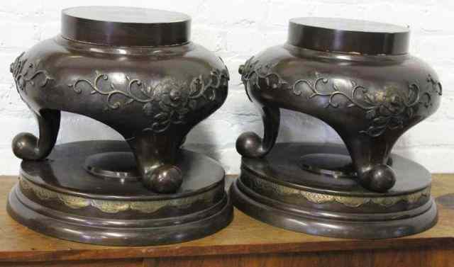 Appraisal: Pair of Japanese Bronze Pedestals May have originally been bases