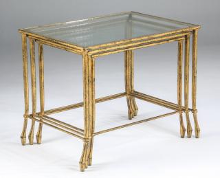 Appraisal: Three contemporary nesting tables Set of three contemporary burnished gold