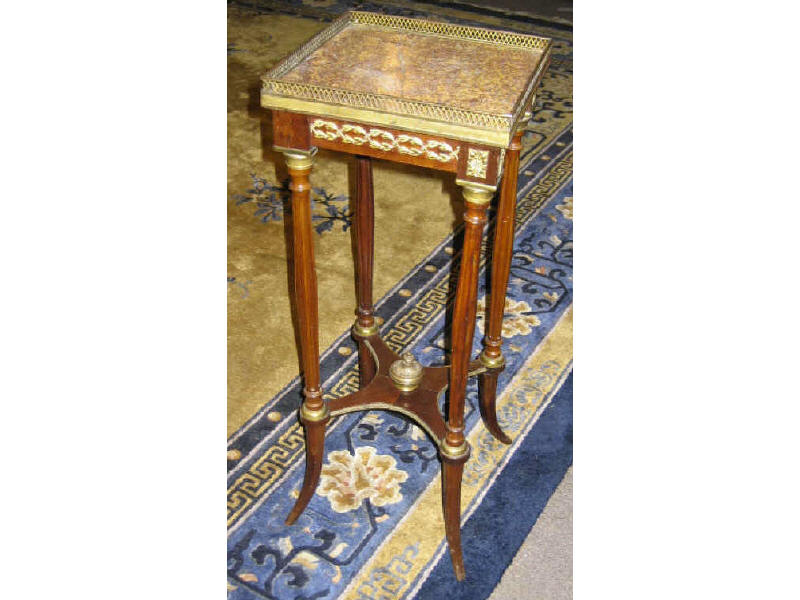 Appraisal: FRENCH GUERDION Marble top with pierced brass gallery top allover