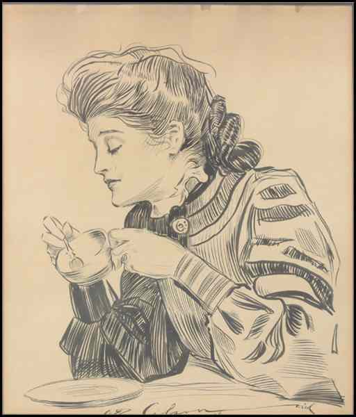 Appraisal: CHARLES DANA GIBSON - PORTRAIT OF A WOMAN DRINKING TEA