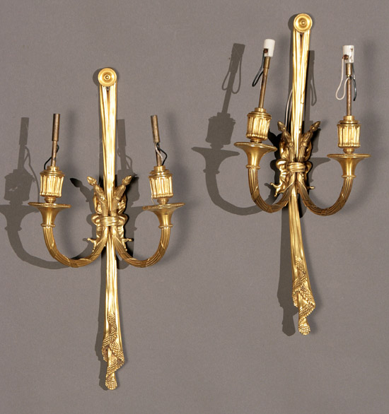 Appraisal: Set of Three American Neoclassical Style Ormolu Two-Light Wall Appliqu