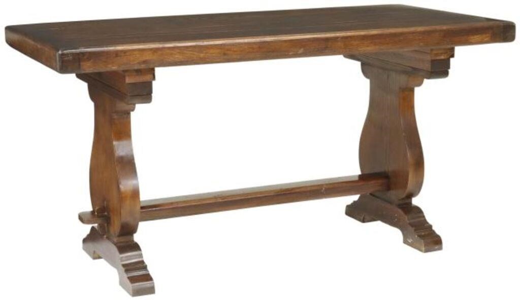 Appraisal: French oak refectory table early th c thick tabletop trestle