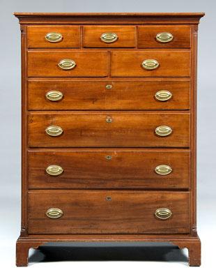 Appraisal: Federal style walnut tall chest mahogany top hand dovetailed drawers