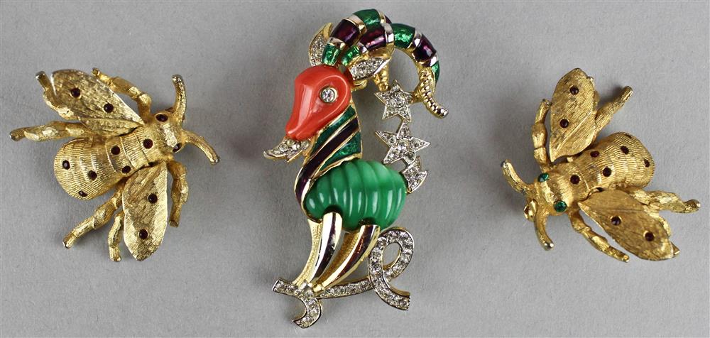 Appraisal: DENICOLA PAIR OF ARTICULATING BEE PINS TOGETHER WITH ARTICULATING CAPRICORN