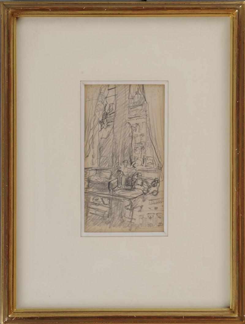 Appraisal: ATTRIBUTED TO EDOUARD VUILLARD INTERIOR SCENE Pencil on paper signed