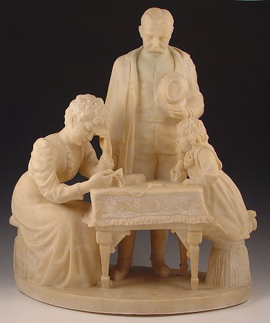 Appraisal: CARVED CIVIL WAR ALABASTER SCULPTURE Delivering the Bad News Unsigned