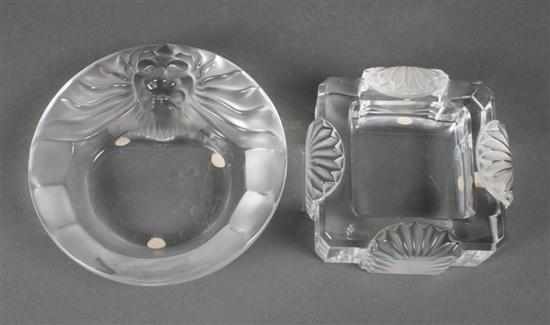 Appraisal: Lalique partially frosted glass ashtray in the ''Tete de Leon''