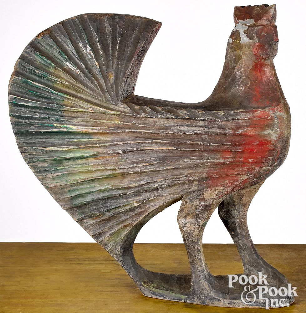 Appraisal: Large carved and painted rooster late th c Large carved