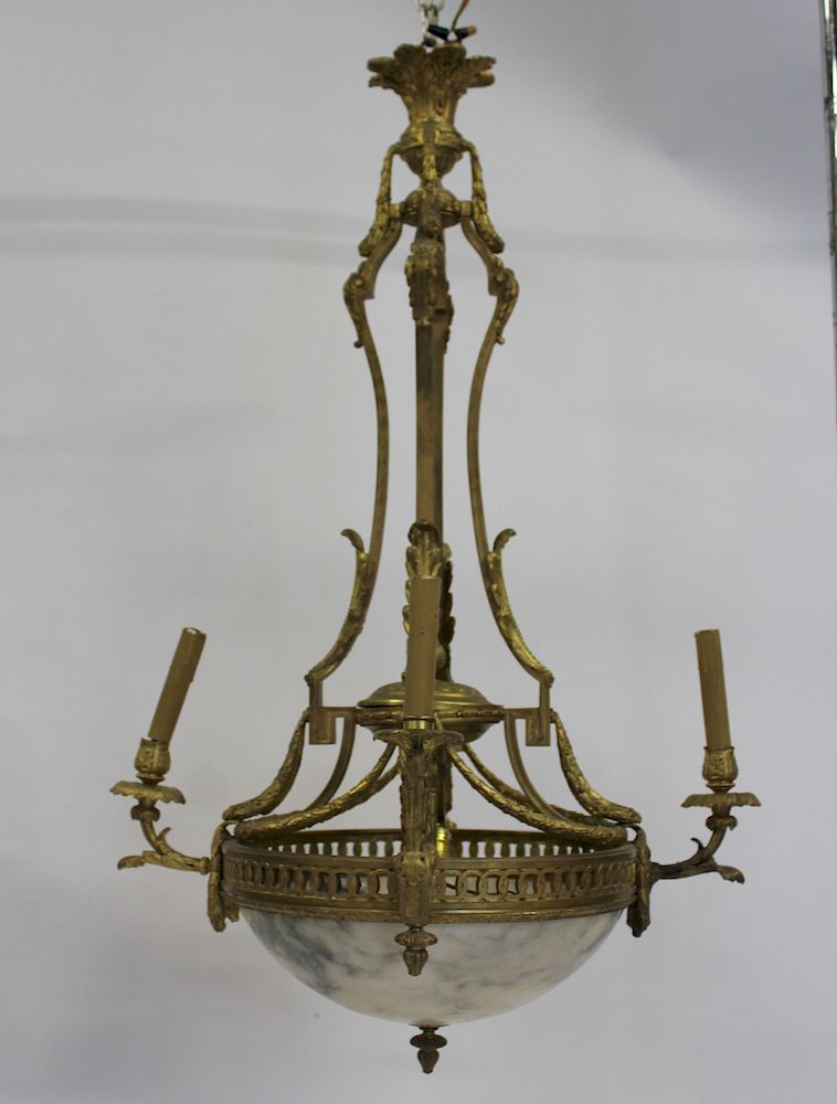 Appraisal: Large and Impressive Gilt Bronze Chandelier with Dome Form Alabaster