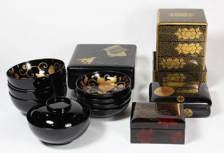 Appraisal: Japanese Lacquered Ware lot of Japanese lacquer ware a set