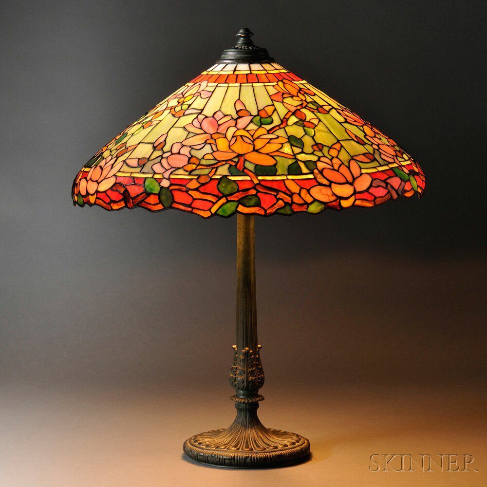 Appraisal: Mosaic Glass Magnolia Table Lamp Attributed to Wilkinson Art glass