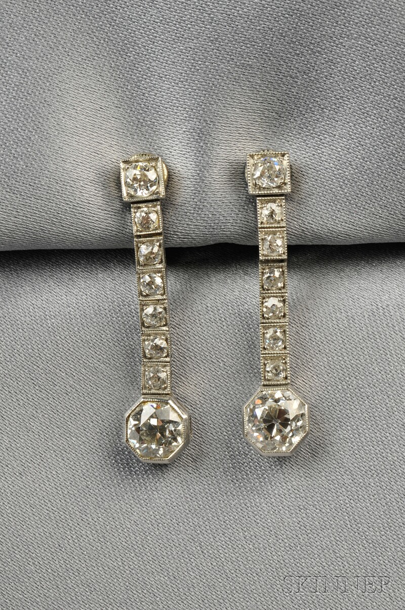 Appraisal: Platinum and Diamond Earpendants each set with an old European-cut