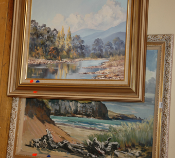 Appraisal: OILS INCLUDING DOUGLAS BADOCK COASTAL SCENE AND J HENSHAW