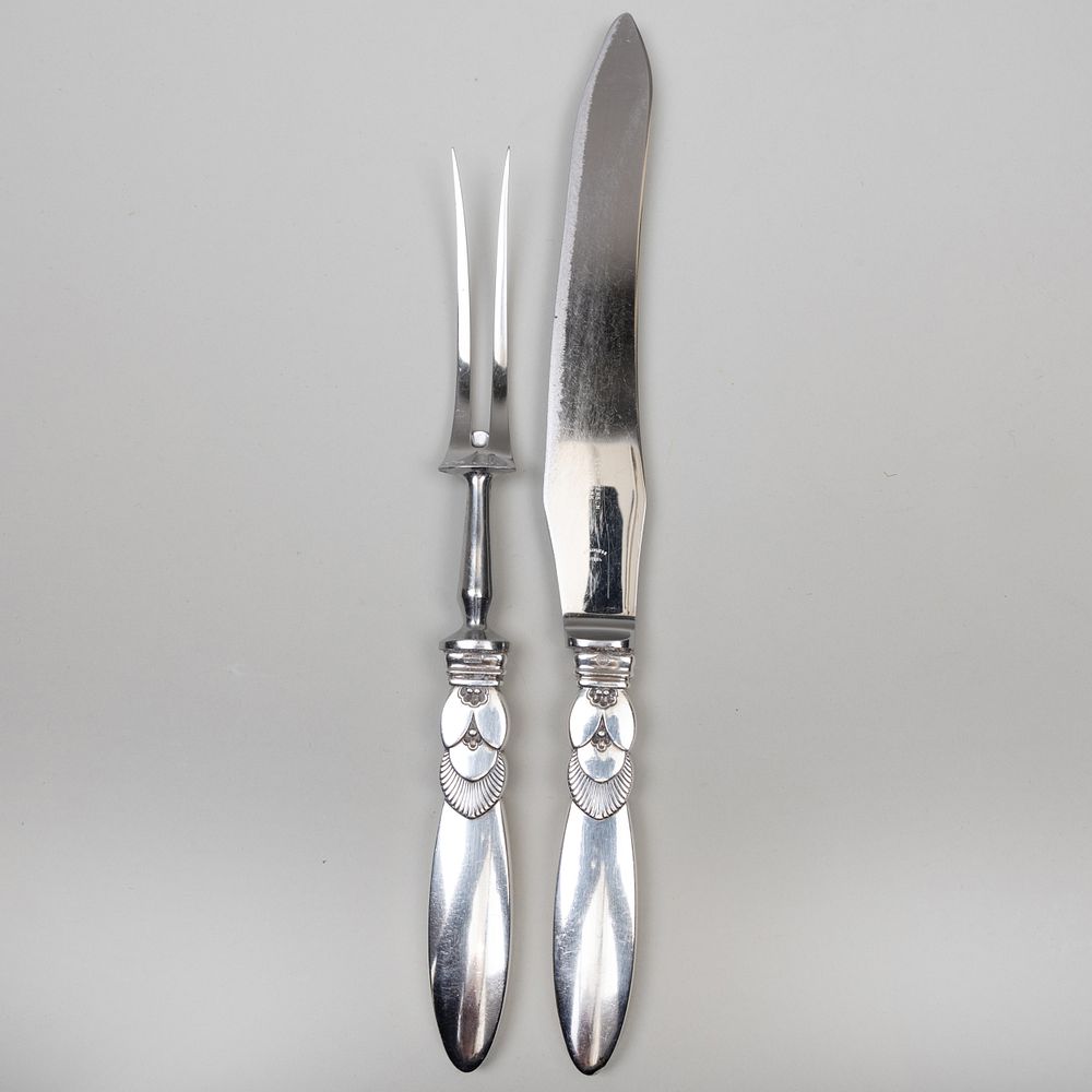 Appraisal: Georg Jensen Silver Carving Set in the 'Cactus' Pattern Marked