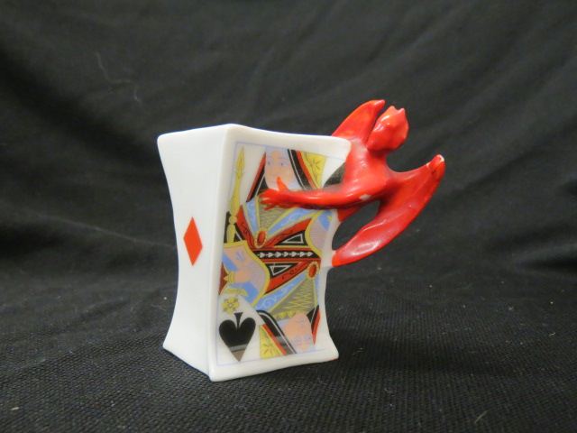 Appraisal: Royal Bayreuth Devil Playing Cards FiguralToothpick Holder light paint rub