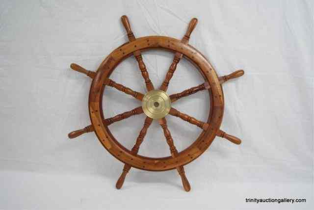 Appraisal: Vintage '' Cedar Brass Ships WheelOriginally purchased in Cape Cod