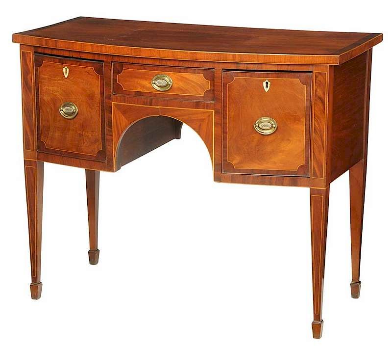 Appraisal: Hepplewhite Style Inlaid Diminutive Sideboard British th century mahogany D-form