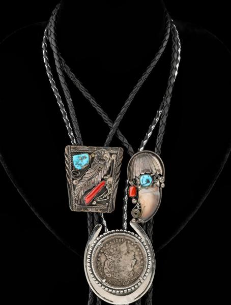 Appraisal: NAVAJO AND OTHER STERLING SILVER BOLO TIESThe three examples include