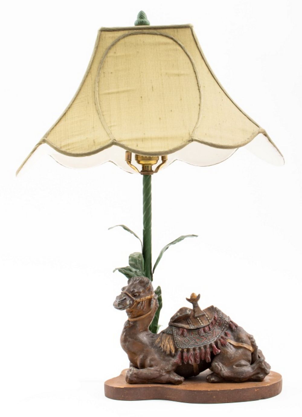 Appraisal: COLD PAINTED BRONZE CAMEL INKWELL MOUNTED AS LAMP Viennese cold-painted