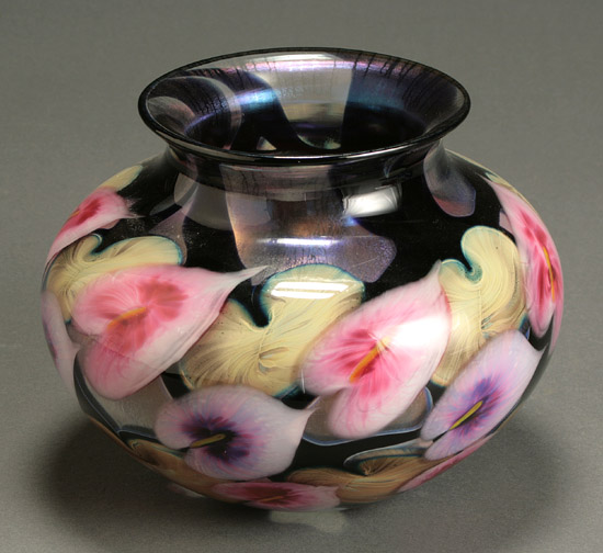 Appraisal: Daniel Lotton 'Anthurium Floral' Glass Vase Dated Having an iridescent