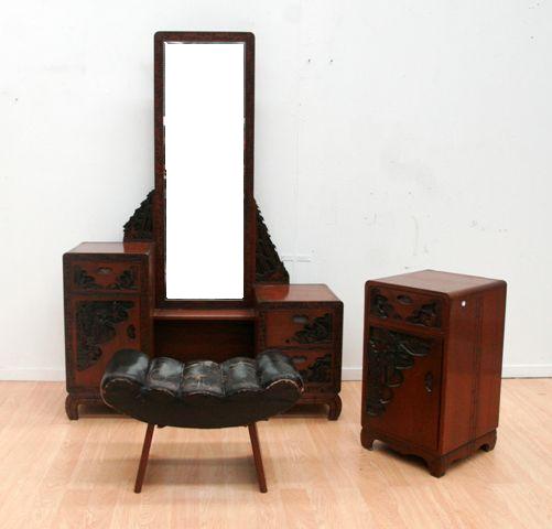 Appraisal: A carved Shanghai Art Deco dressing table circa cms wide