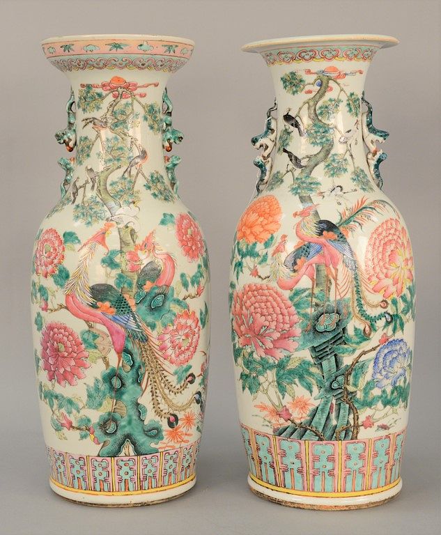 Appraisal: Two large Chinese porcelain famille rose baluster vases both having