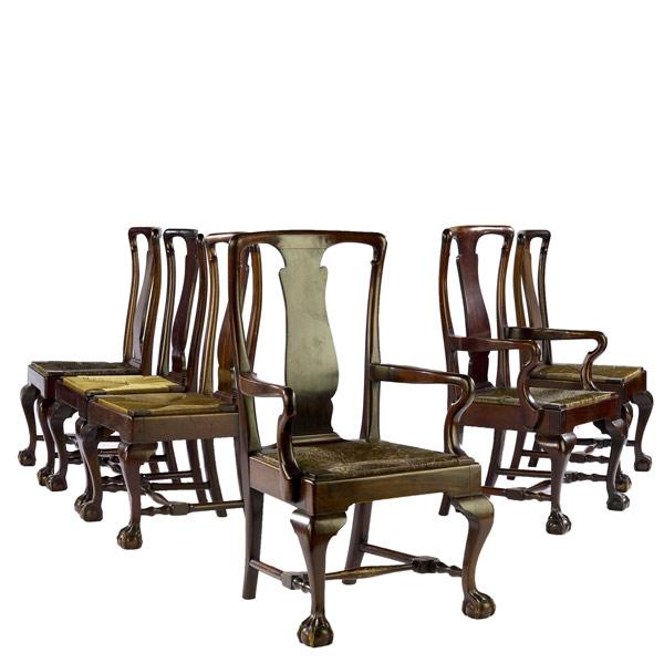 Appraisal: Six mahogany dining chairs ca Two arm- and four side-