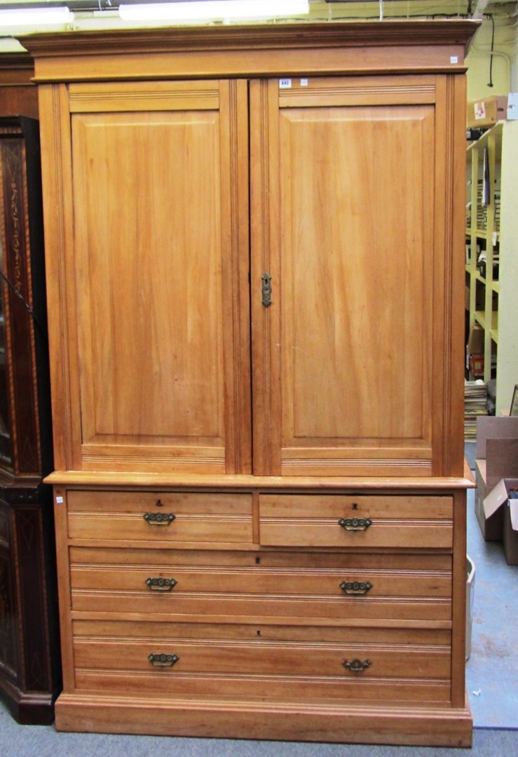 Appraisal: A late th century satin birch linen press the pair