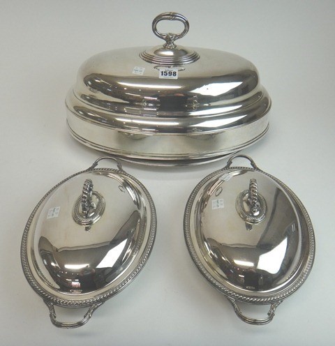 Appraisal: Plated wares comprising an oval meat dome with a loop