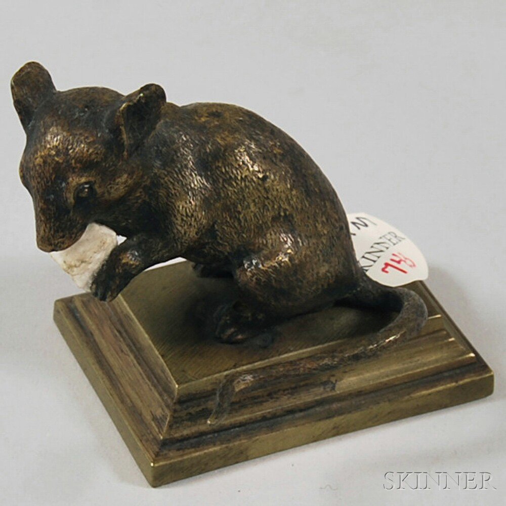 Appraisal: French Bronze Figure of a Mouse Holding a Quartz ht