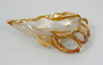 Appraisal: A Delicately Carved Agate Leaf Dish Chinese A finely carved