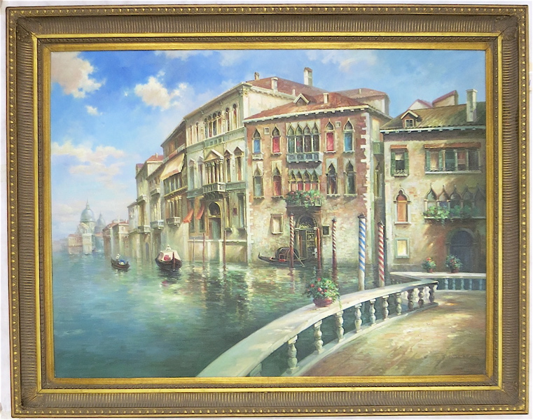 Appraisal: LARGE OIL ON CANVAS Venice canal scene Image measures x