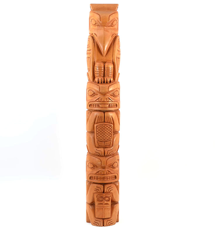 Appraisal: J MICHAEL CARVED NORTHWEST CEDAR TOTEM Carved figure of an