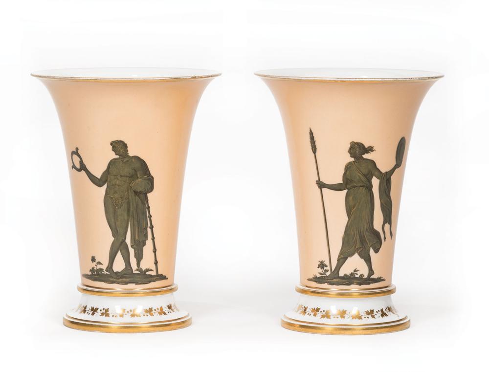 Appraisal: Pair of Paris Polychrome and Gilt Porcelain Beaker Vases th