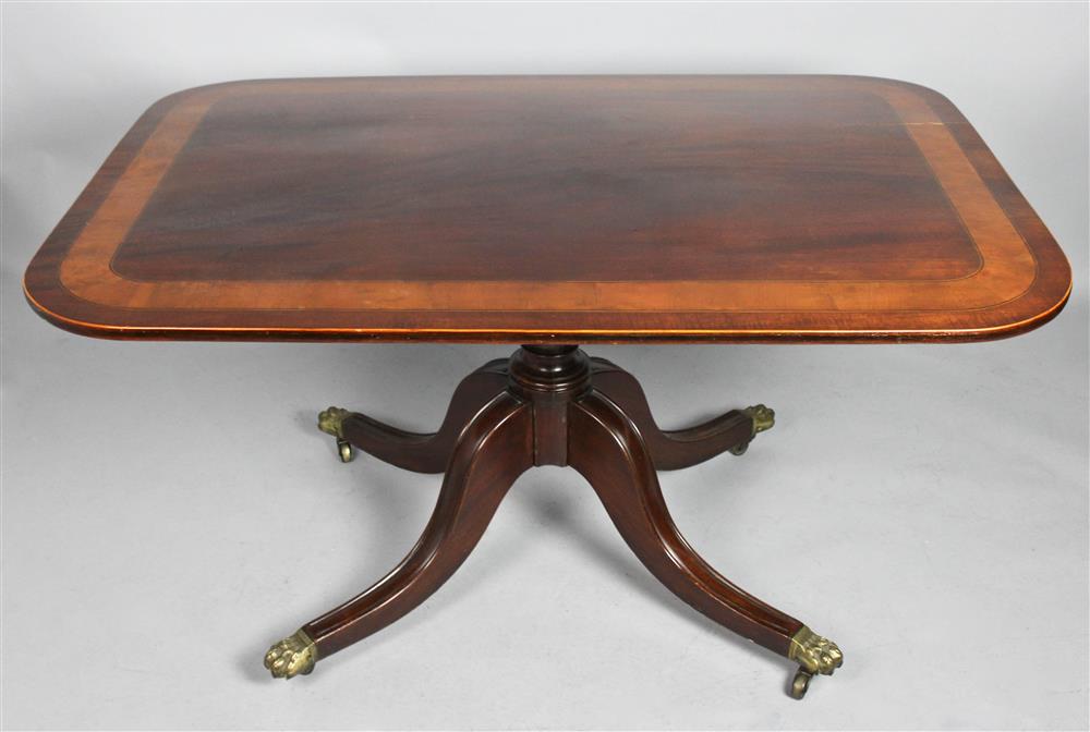 Appraisal: ENGLISH REGENCY INLAID MAHOGANY BREAKFAST TABLE the hinged and tilting