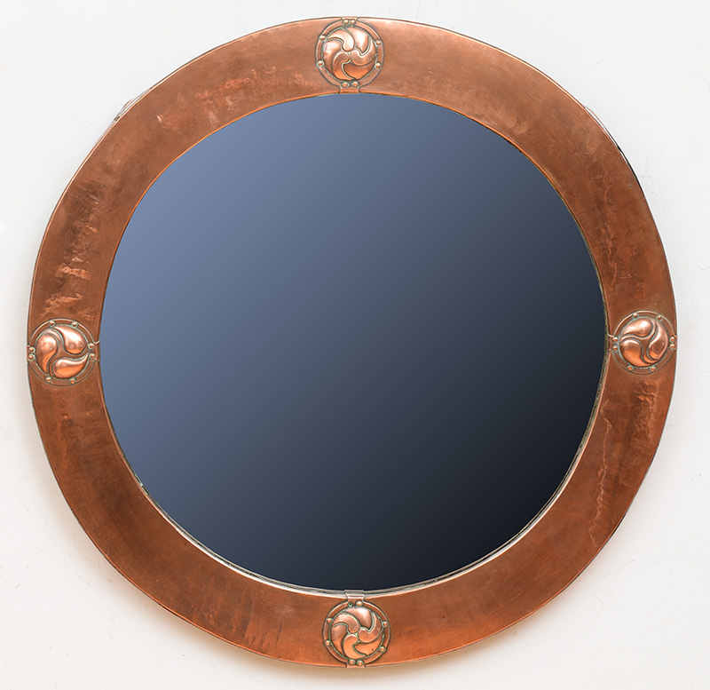 Appraisal: LIBERTY CO English Arts and Crafts hand-hammered copper circular mirror