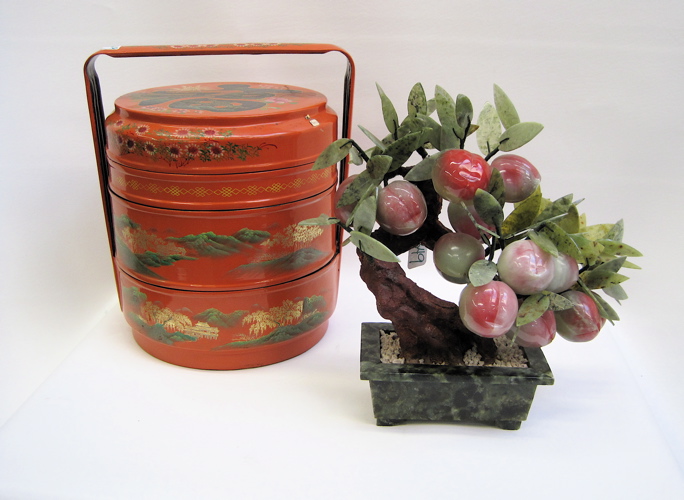 Appraisal: CHINESE JADE PEACH TREE A FOOD STORAGE BOX pieces Peach