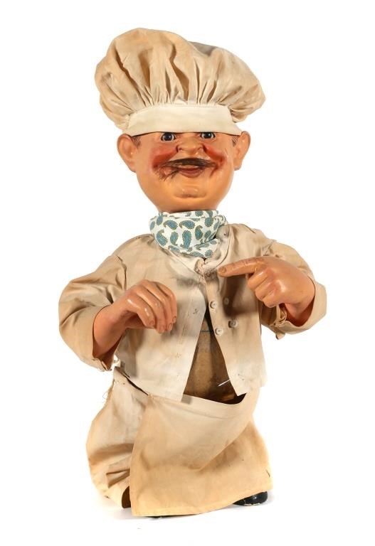 Appraisal: German baker or chef clockwork automaton nodder figure Head moves