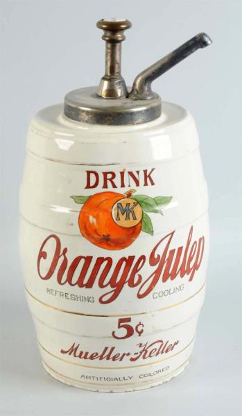 Appraisal: Orange Julep Ceramic Barrel Syrup Dispenser A few base nicks